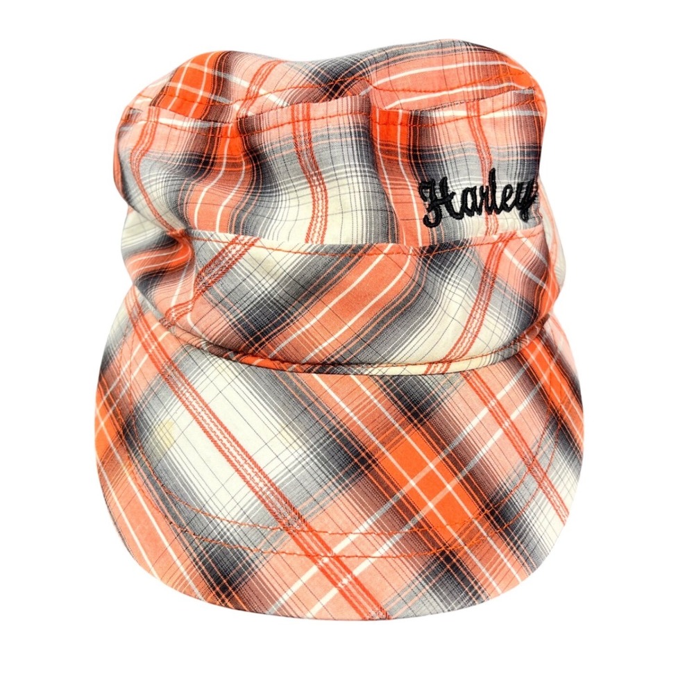 Harley-Davidson Plaid Cadet Cap Orange Black Embroidered Logo Adjustable Hat